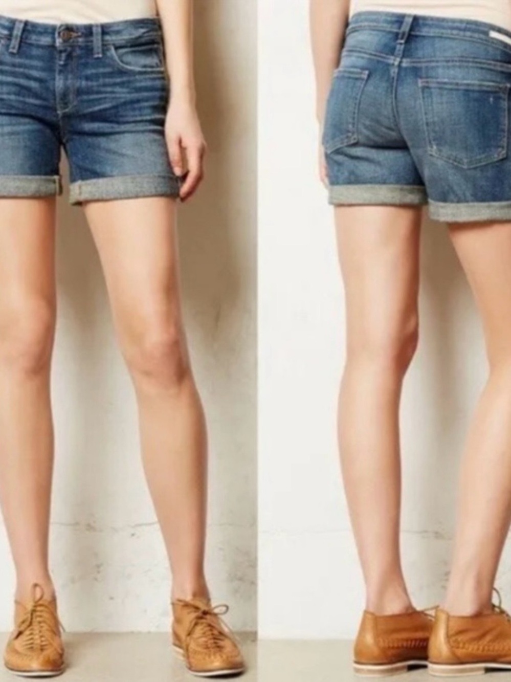 Pilcro Rolled Hem Denim Shorts - Blue Wash